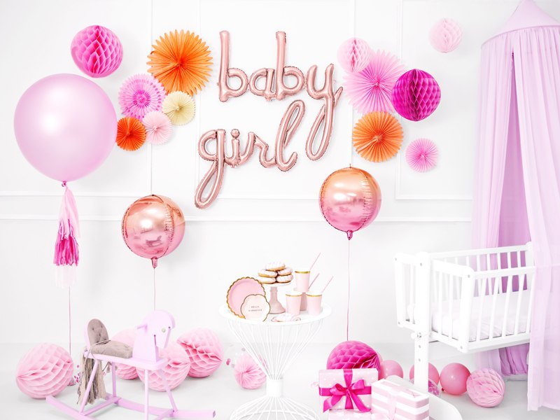 Balon metrowy, różowy na roczek, baby shower