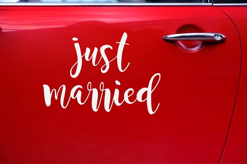 Naklejka ślubna na samochód - Just married, 33x45cm