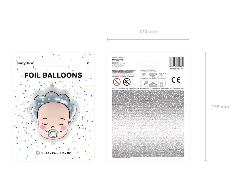 Balon foliowy Bobas - Chłopiec, 40x45cm, mix