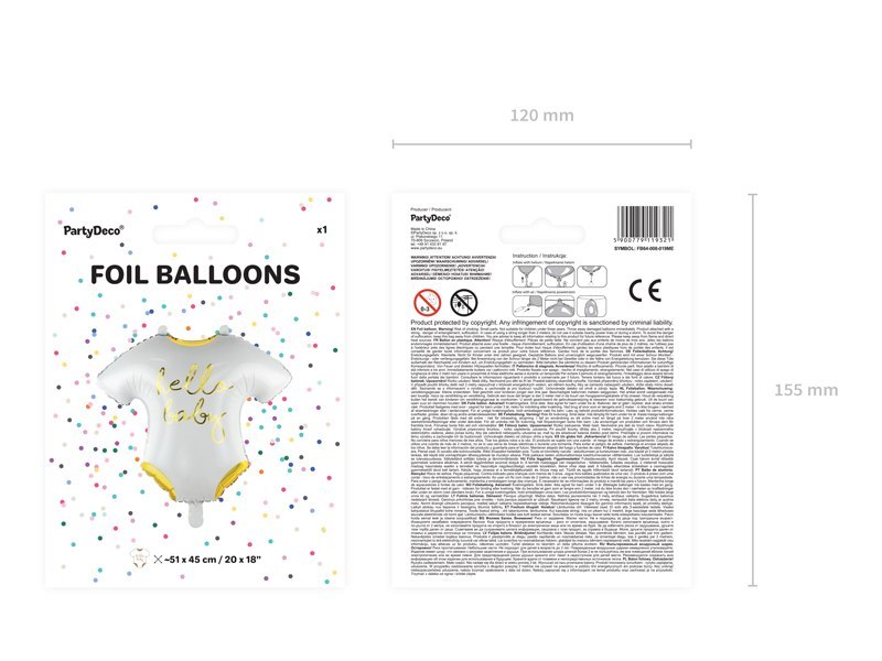 Balon foliowy Śpioszki - Hello Baby, 51x45cm, biały