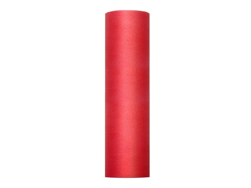 Tiul gładki, sztywny, czerwony, 0,3 x 50m (1 szt. / 50 mb.)