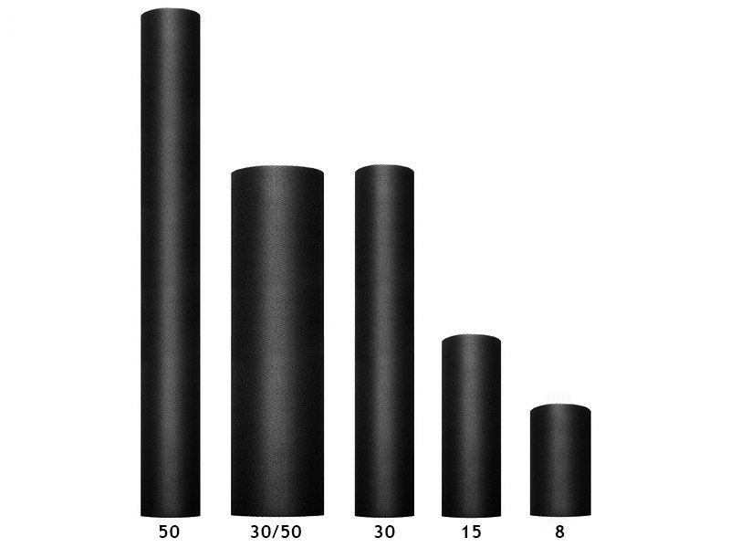 Tiul gładki, sztywny, czarny, 0,3 x 50m (1 szt. / 50 mb.)