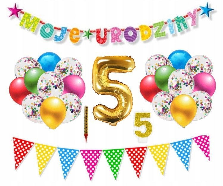 Zestaw dekoracje na 1-9 urodziny balony z konfetti