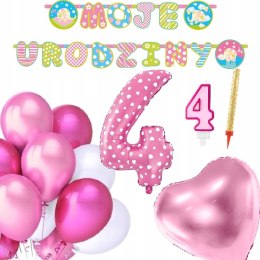 Balony girlanda baner cyfra 4 na czwarte urodziny