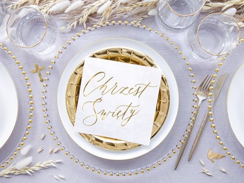 Serwetki białe złote metalizowane na CHRZEST x20