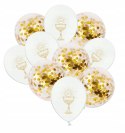 Balony dekoracje na I Komunię złote z konfetti x10