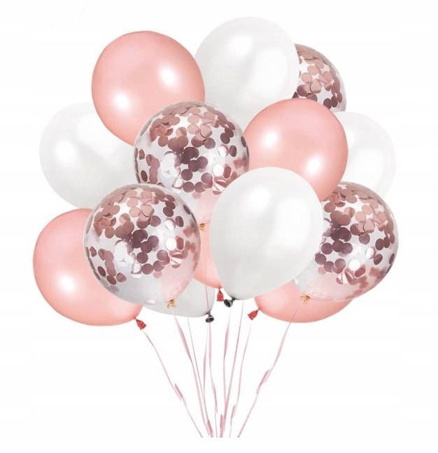 Balony z konfetti bukiet balonów rosegold perła 15
