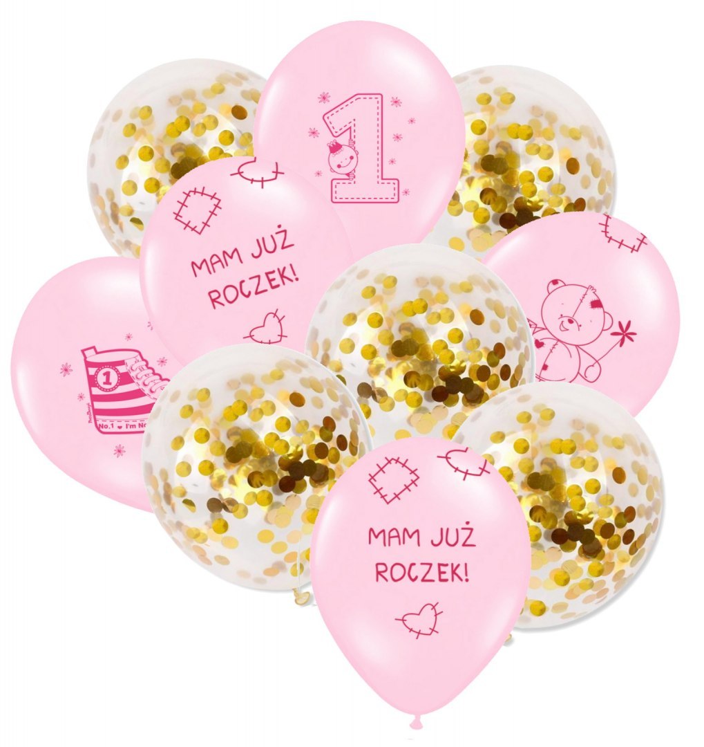 Balony z konfetti dekoracje roczkowe na roczek x10