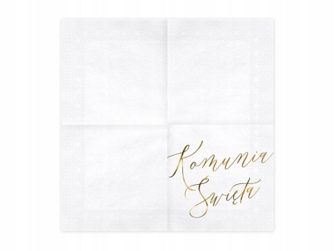 Serwetki na komunię białe złote metalizowane x20
