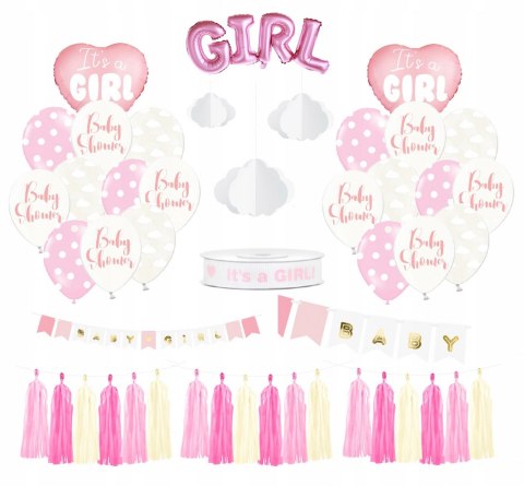 Wielki zestaw dekoracje na Baby Shower dziewczynki