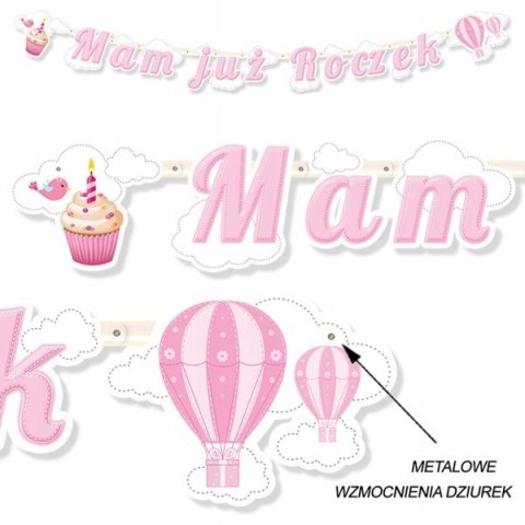 Balony girlanda świeczka cyfra 1 zestaw na roczek