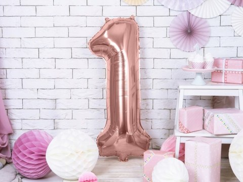 Balony z konfetti ozdoby na 1 roczek HEL rosegold