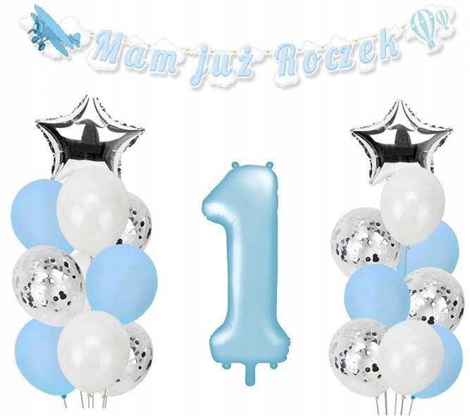 Balony z konfetti na roczek HEL pierwsze urodziny