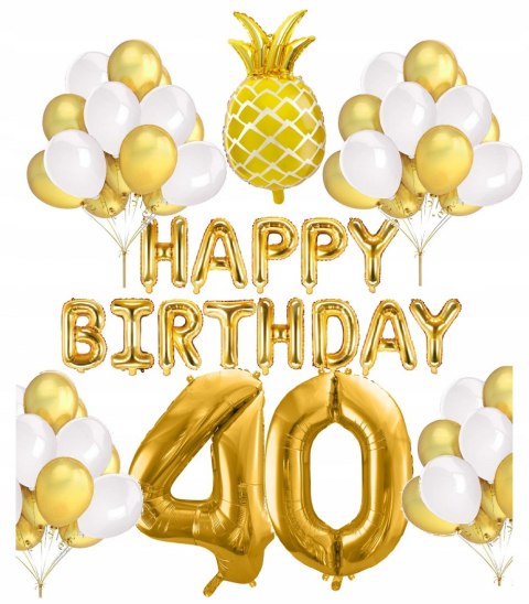 Balony cyfry na hel HAPPY BIRTHDAY ananas urodziny