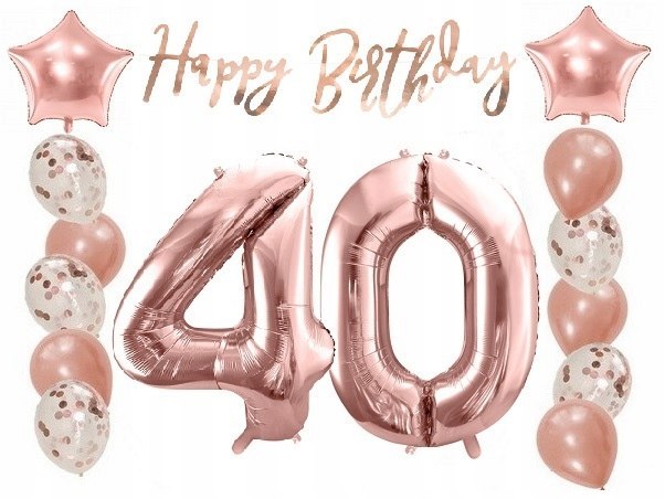 Balony z konfetti baner napis na 40 urodziny hel