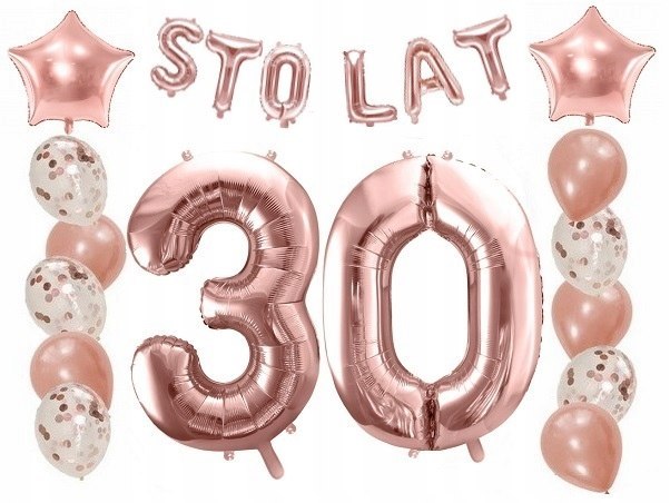 Balony z konfetti napis STO LAT na 30 urodziny hel