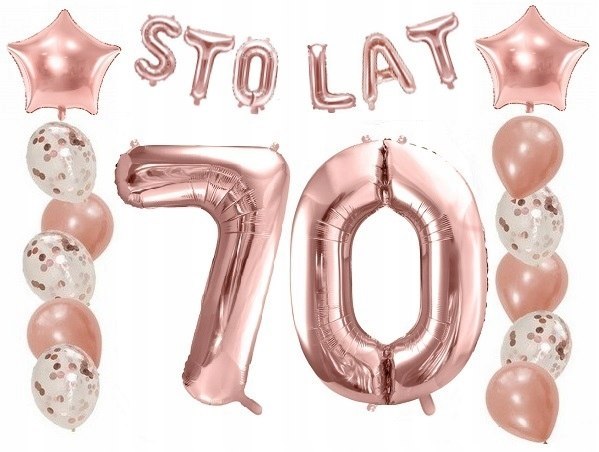 Balony z konfetti napis STO LAT na 70 urodziny hel