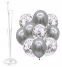 Balony z konfetti srebrne x10 + stojak do balonów