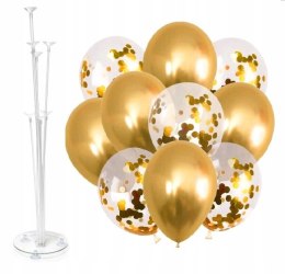 Balony z konfetti złote x10 + stojak do balonów