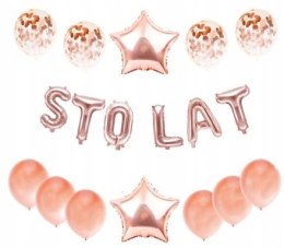 Napis STO LAT balony różowe złoto na urodziny
