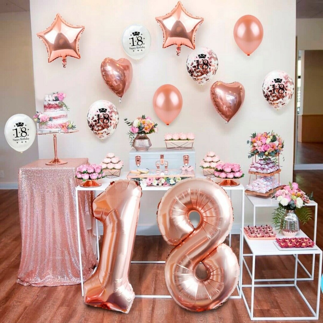 Napis STO LAT balony różowe złoto na urodziny