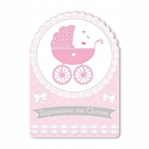 Zaproszenia na CHRZEST błękitne różowe WÓZECZKI 10