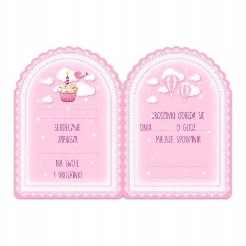 Zaproszenia na roczek 1 urodziny babeczka róż x10