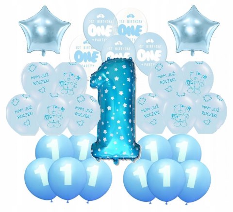 Balony świderki czapeczki cyferka na roczek ZESTAW