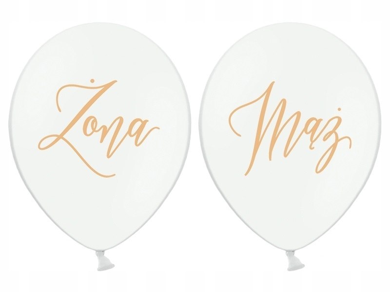 Białe balony z napisem Żona Mąż na Ślub Wesele x10