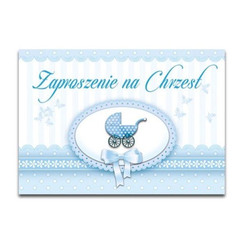 Zaproszenia na CHRZEST błękitne x10 +koperty PROMO