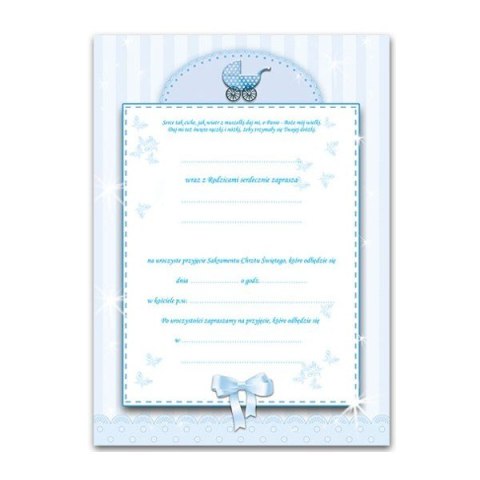 Zaproszenia na CHRZEST błękitne x10 +koperty PROMO
