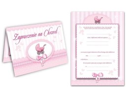 Zaproszenia na CHRZEST różowe x10 + koperty PROMO