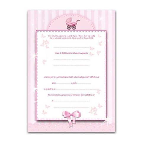 Zaproszenia na CHRZEST różowe x10 + koperty PROMO