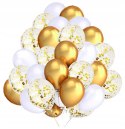 Balony na komunię złote białe z konfetti bukiet 30