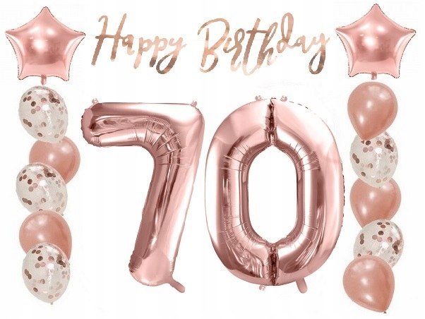 Balony z konfetti baner napis na 70 urodziny hel