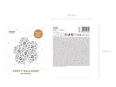 Balony 30cm, Piłki nożne, Pastel P. White (1 op. / 6 szt.)