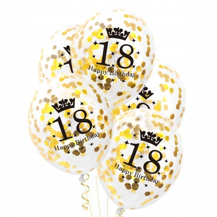 Balony na 18 urodziny czarne złote konfetti ZESTAW