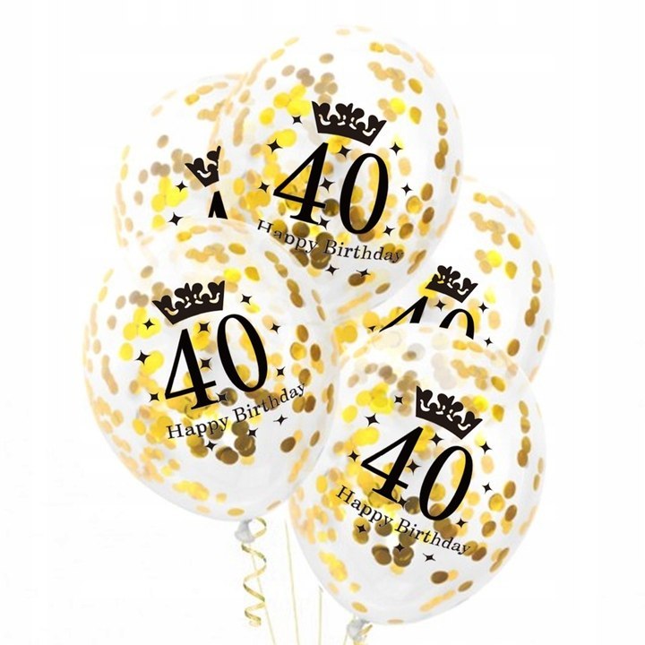 Balony na 40 urodziny czarne złote konfetti ZESTAW