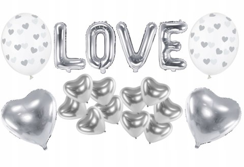 Balony serca srebrny napis LOVE na Walentynki Ślub