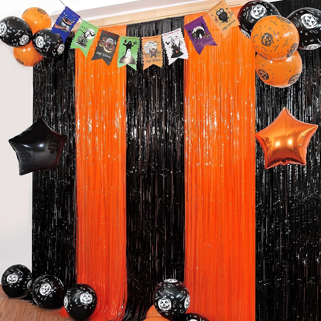 Pomarańczowa kurtyna dekoracje ozdoby na Halloween