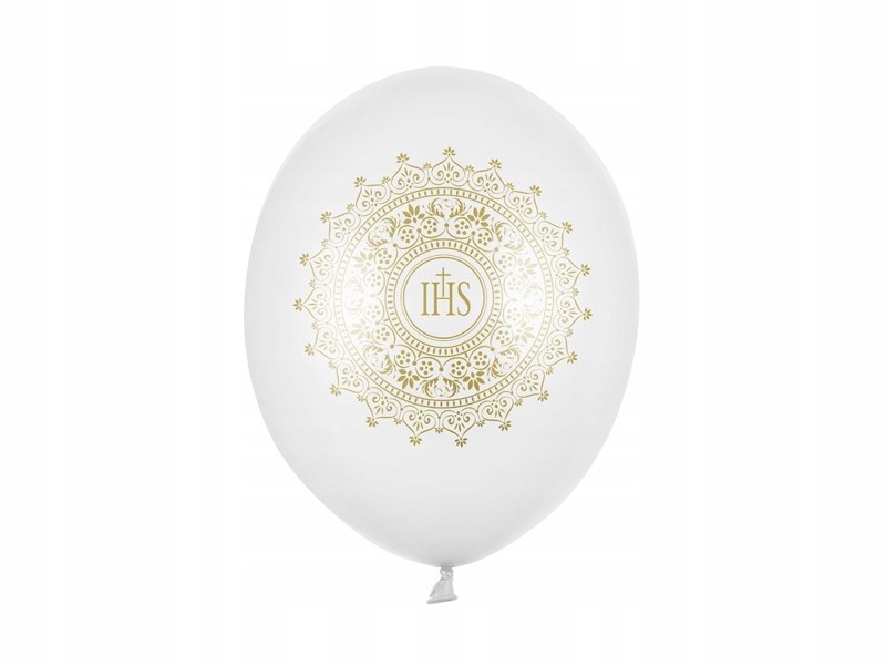 Złote balony IHS z konfetti komunijne na I Komunię