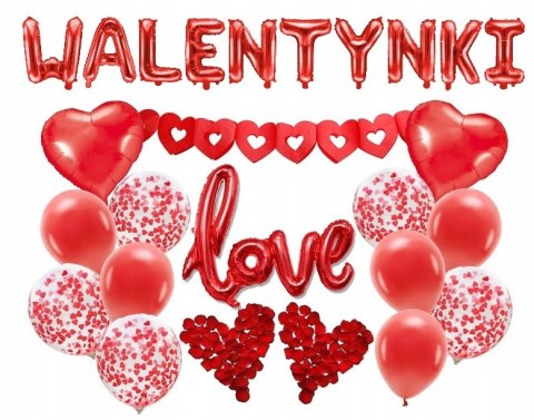 Zestaw girlanda balony serca baner na Walentynki