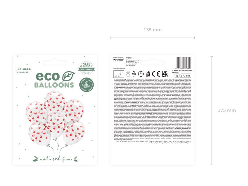Balony Eco 33 cm, Serca, Crystal Clear (1 op. / 6 szt.)