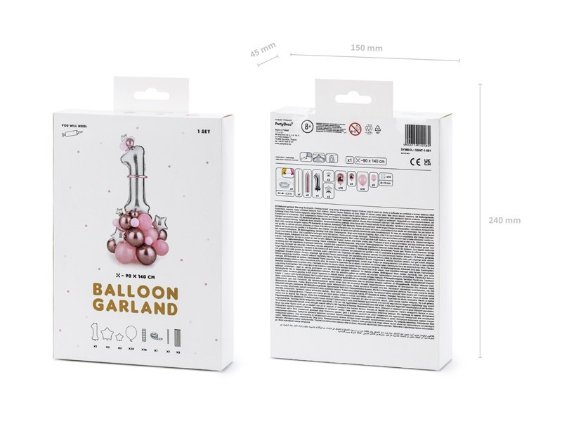 Bukiet balonów Cyfra ''1'', różowy, 90x140cm