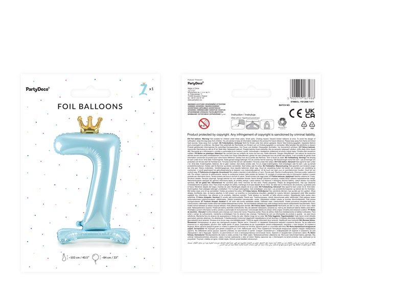 Stojący balon foliowy cyfra "7" , 84 cm, błękit