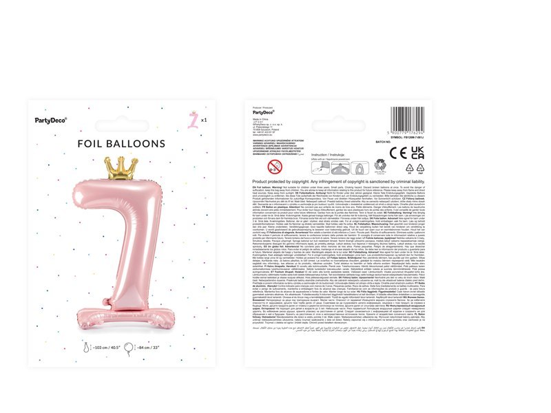Stojący balon foliowy cyfra "7" , 84 cm, jasny różowy