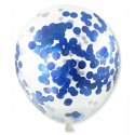 Balony niebieskie na roczek z 1 konfetti urodziny