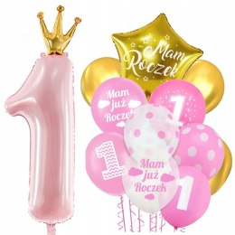 Balony róż dekoracje ozdoby na roczek 1 urodziny