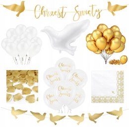 Balony serwetki złote dekoracje ozdoby na Chrzest