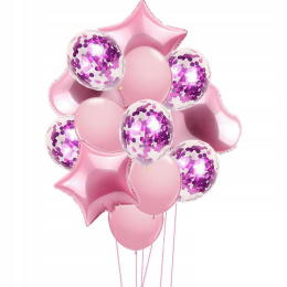 Balony z konfetti różowe na roczek panieński HEL